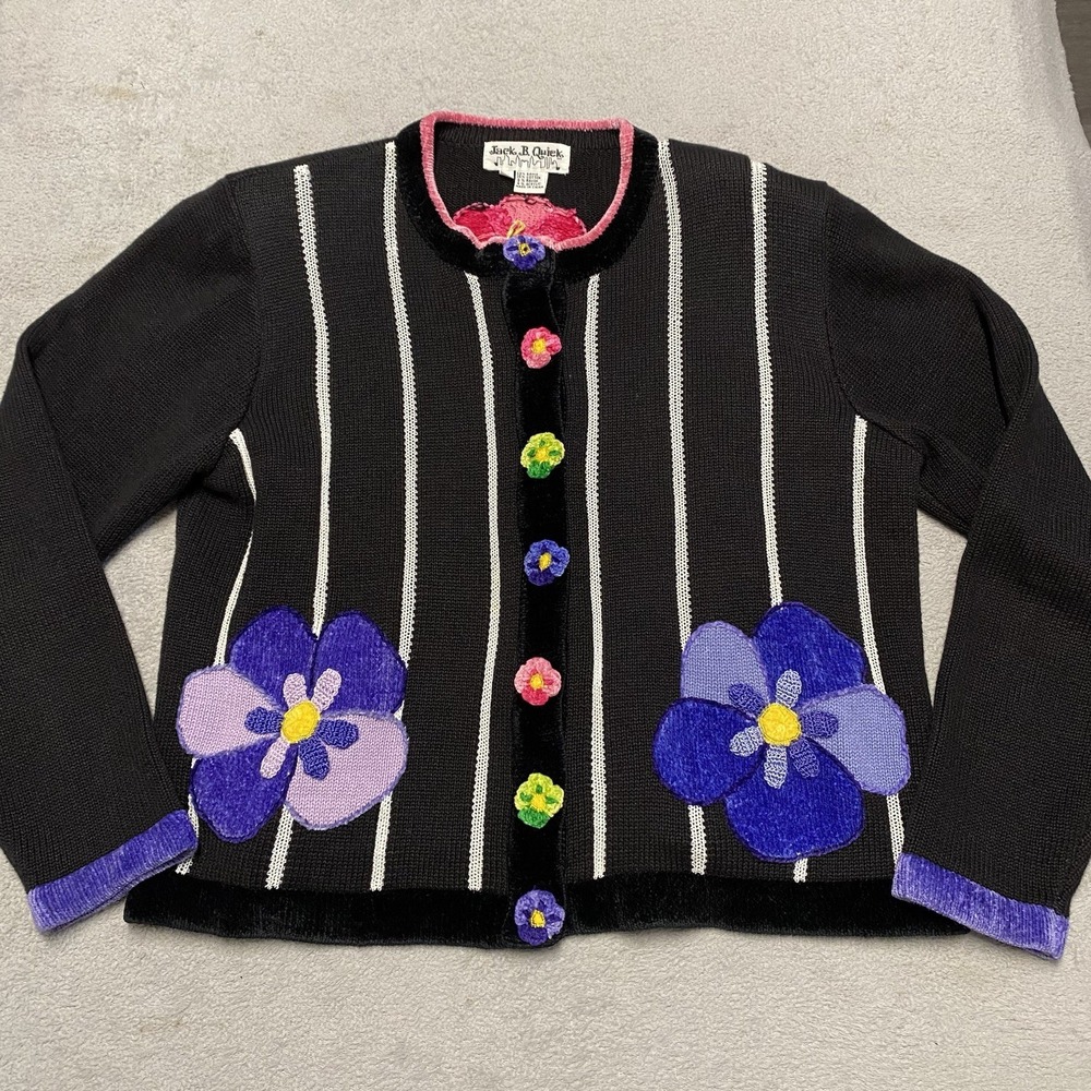 Jack‎ B Quick Sweater Womens Medium Flower Cardigan Spring Vintage 90s Artsy